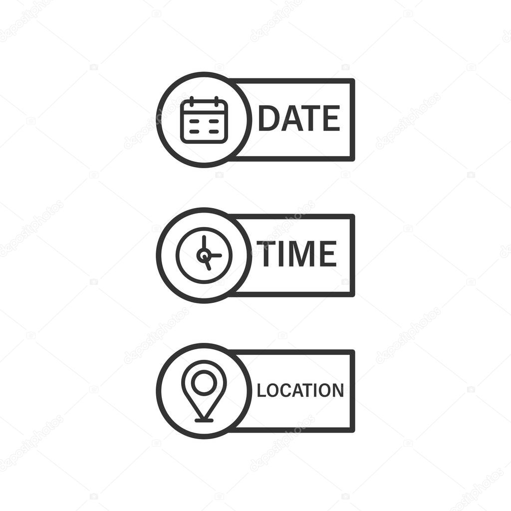 Date, Time, Location Icon Set Vector Design.