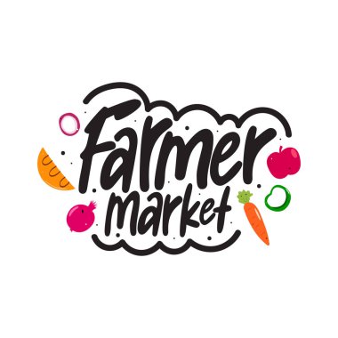 Çiftçi Piyasa Harfleme Vektör Tasarımı.
