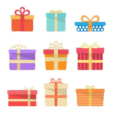 Hediye Kutusu Simgesi Set Vektör Tasarımı. 