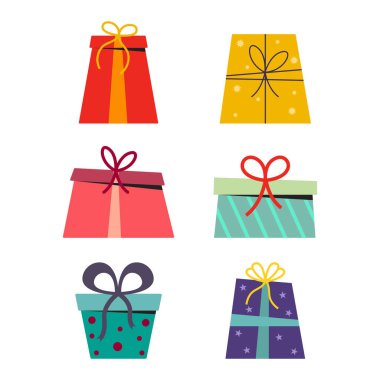 Hediye Kutusu Simgesi Set Vektör Tasarımı. 