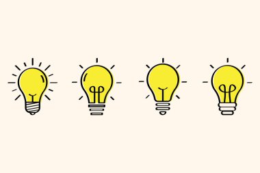 El Çizimi Ampul Simgesi Vektör Tasarımı.