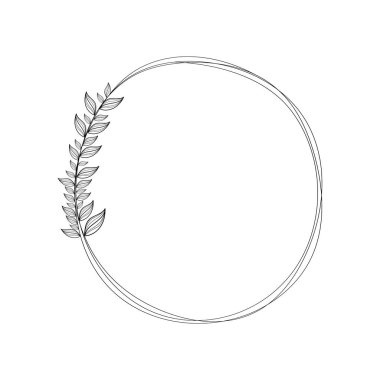 El Çizimi Çember Şeklinde Çiçek Çelengi Vektör Tasarımı.