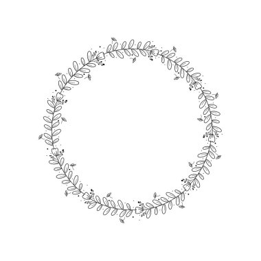 El Çizimi Çember Şeklinde Çiçek Çelengi Vektör Tasarımı.