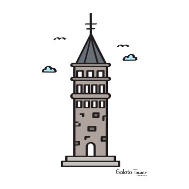 El Çizimi Galata Kulesi Simge Vektör Tasarımı.