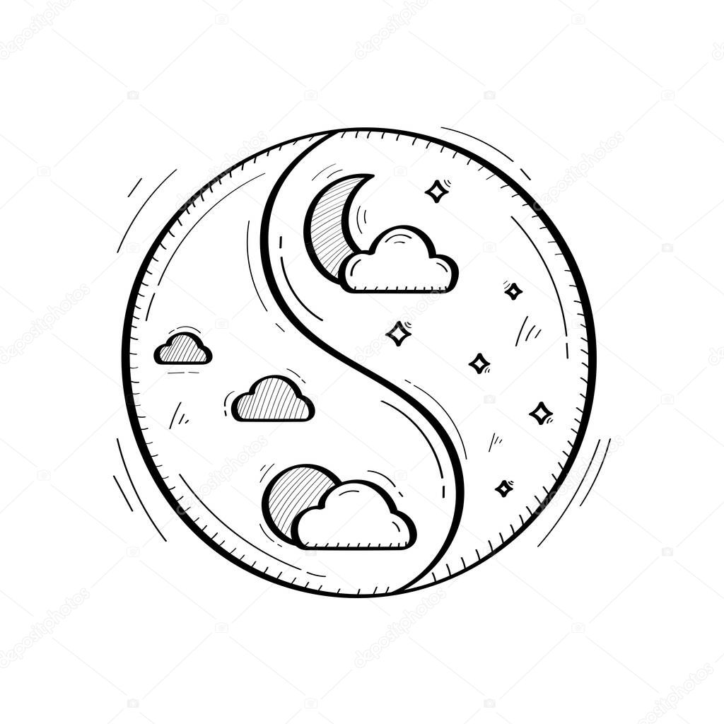 Hand Drawn Day And Night Icon Vector Design.