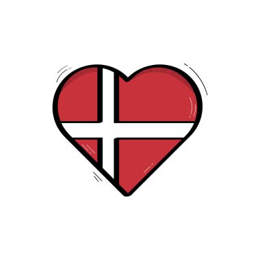 El Çekimi Kalp Şeklinde Danimarka Bayrak Simgesi Vektör Tasarımı.