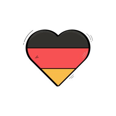 El Çizimi Kalp Şeklinde Almanya Bayrak Simgesi Vektör Tasarımı.