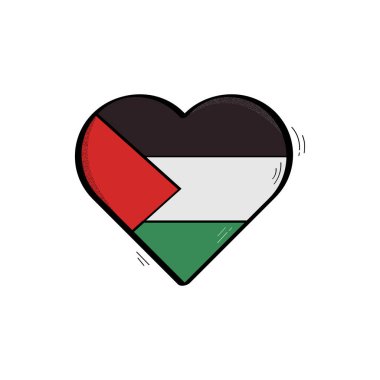 El çizimi Kalp şekillendirilmiş Filistin Bayrak Simgesi Vektör Tasarımı.