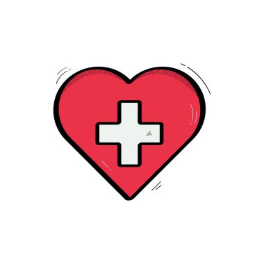 El Çizimi Kalp Şeklinde İsviçre Bayrak Simgesi Vektör Tasarımı.