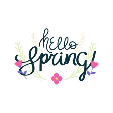 El Çizimi Merhaba Bahar Kaligrafi Metin Vektörü Tasarımı. 