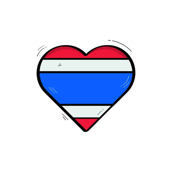 El Çizimi Kalp Tayland Bayraklı Simge Vektör Tasarımı. 