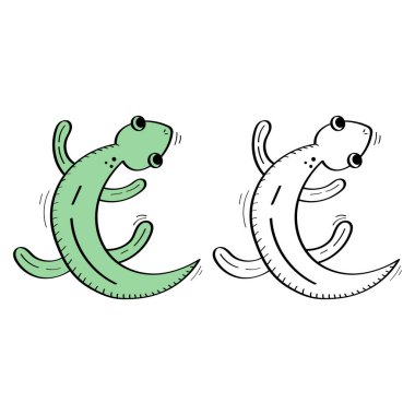 El Çizimi Kertenkele Simgesi Vektör Tasarımı. 