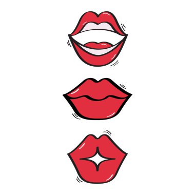 El Çizimi Dudaklar Şekil Simgesi Vektör Tasarımı.