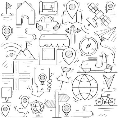 El Çizimi Konum Kalıbı Arkaplan Vektör Tasarımı. 