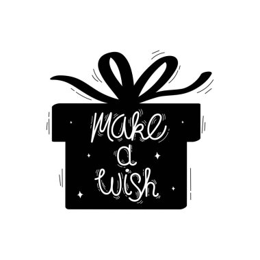 El Çizimi Bir Dilek Metni Yap ve Hediye Kutusu Vektör Tasarımı.