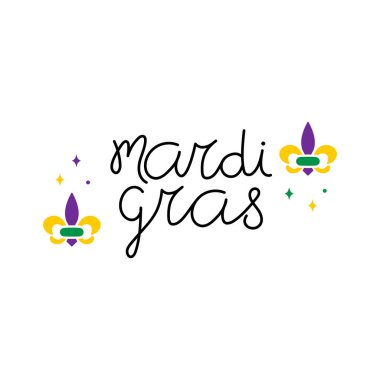 El Çizimi Mardi Gras Kaligrafi Metin Vektörü Tasarımı.