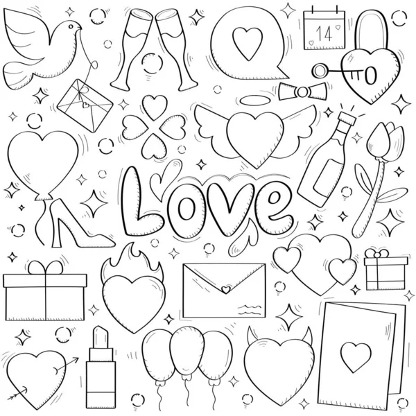 El Çizimi Aşk Şablonu Arkaplan Vektör Tasarımı.