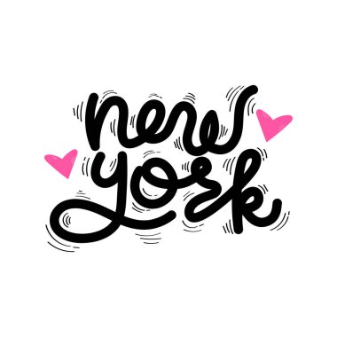 El Çizimi New York Kaligrafi Metin Vektörü Tasarımı.