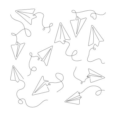 El Çizimi Kağıt Uçak Set Vektör Tasarımı. 