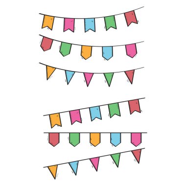 El Çekimi Pennant Set Vektör Tasarımı. 