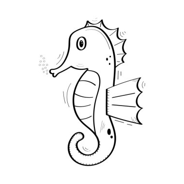 El Çizimi Deniz atı Simgesi Vektör Tasarımı.