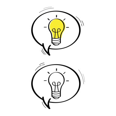 El Çizimi Konuşma Kabarcığı ve Ampul Simgesi Vektör Tasarımı.