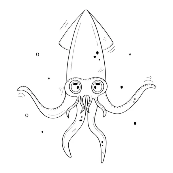 El Çizimi Mürekkep Balığı Simgesi Vektör Tasarımı.