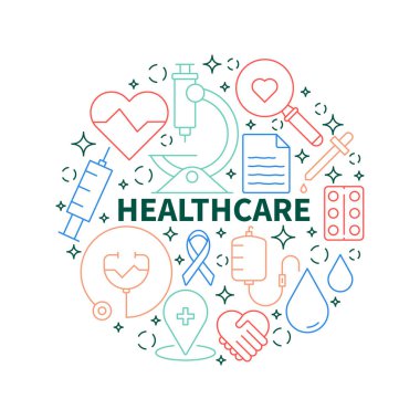 Sağlık hizmeti Simgeleri Çember Şekli Arkaplan Vektörü Tasarımı.
