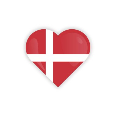 Kalp Şeklinde Danimarka Bayrak Simgesi Vektör Tasarımı.