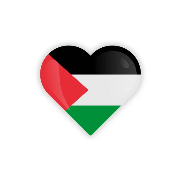 Kalp Şeklinde Filistin Bayrak Simgesi Vektör Tasarımı.