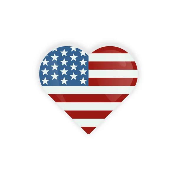 Kalp Biçimli ABD Bayrak Simgesi Vektör Tasarımı.
