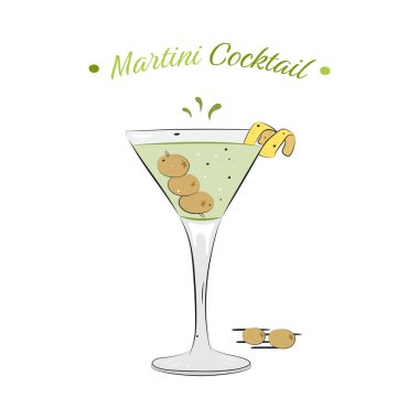 Martini Kokteyl Simgesi Vektör Tasarımı.