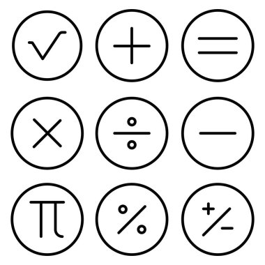 Matematik İşaretleri Simge Vektör Tasarımı.
