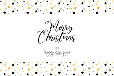 Altın Renkli Yıldızlar Vektör Tasarımlı Mutlu Noeller Metin Afişi.