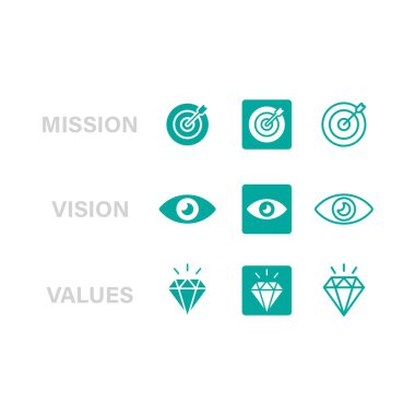 Görev, Görüş, Değerler Stratejisi Simge Ayarlama Vektör Tasarımı.
