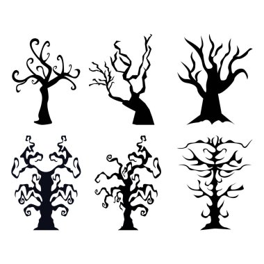 Korkunç Ağaç Simgesi Set Vektör Tasarımı.