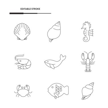 Deniz Yaşamı Simgesi Vektör Tasarımı.