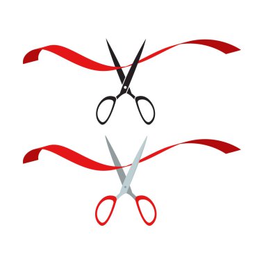 Kırmızı kurdeleyi makas vektör tasarımıyla kesme seti.