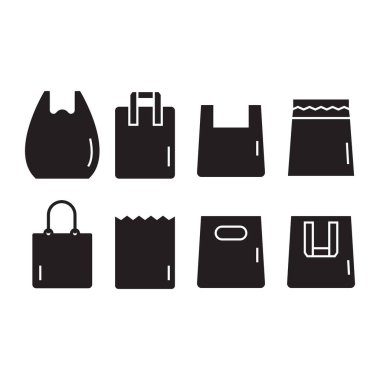 Alışveriş Torbası Simgesi Set Vektör Tasarımı.