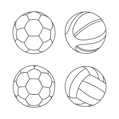 Spor Baloları Simgesi Set Vektör Tasarımı.