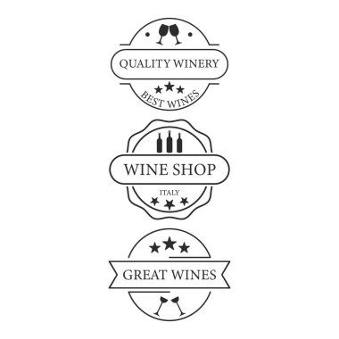 Şarap Etiketleri Simge Set Vektör Tasarımı.