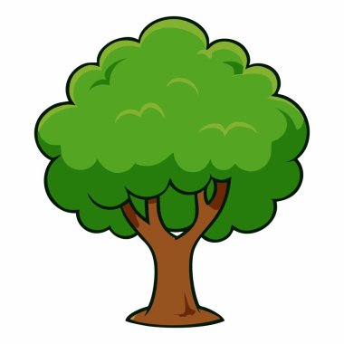 Kahverengi gövdeli ve kalın yapraklı yeşil bir ağacın basit ve renkli bir çizimi..