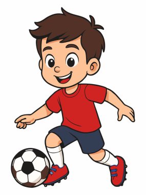 Futbol oynayan bir çocuğun çizgi film çizimi