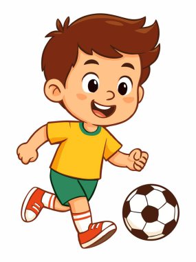 Futbol oynayan bir çocuğun çizgi film çizimi