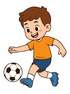 Futbol oynayan bir çocuğun çizgi film çizimi