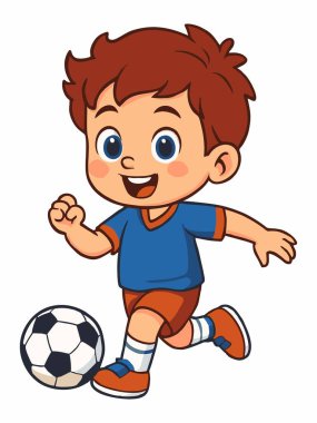 Futbol oynayan bir çocuğun çizgi film çizimi