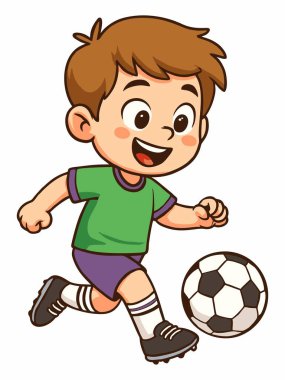 Futbol oynayan bir çocuğun çizgi film çizimi