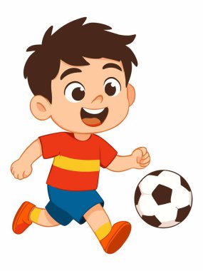 Futbol oynayan bir çocuğun çizgi film çizimi