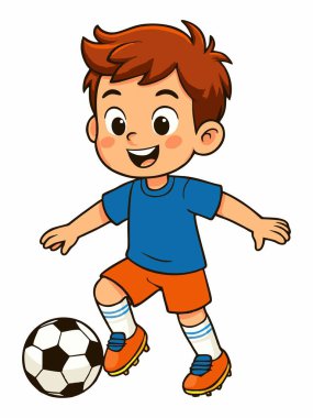 Futbol oynayan bir çocuğun çizgi film çizimi