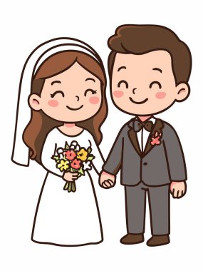 Gelin ve damadın şirin çizimleri.